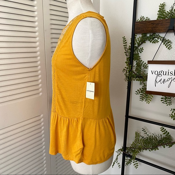 Lucky Brand Golden Glow Embroidered Peplum Sleeveless Top Medium - Picture 2 of 6